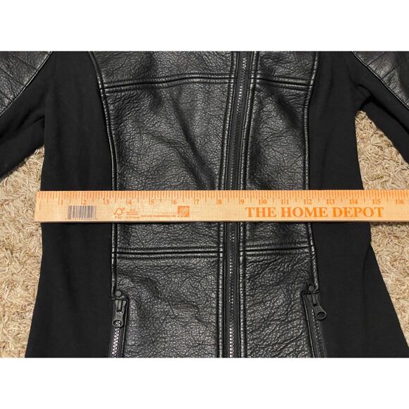 Blanc Noir Women's Asymetric Hooded Moto Jacket Faux Leather Black Size S - Picture 4 of 14